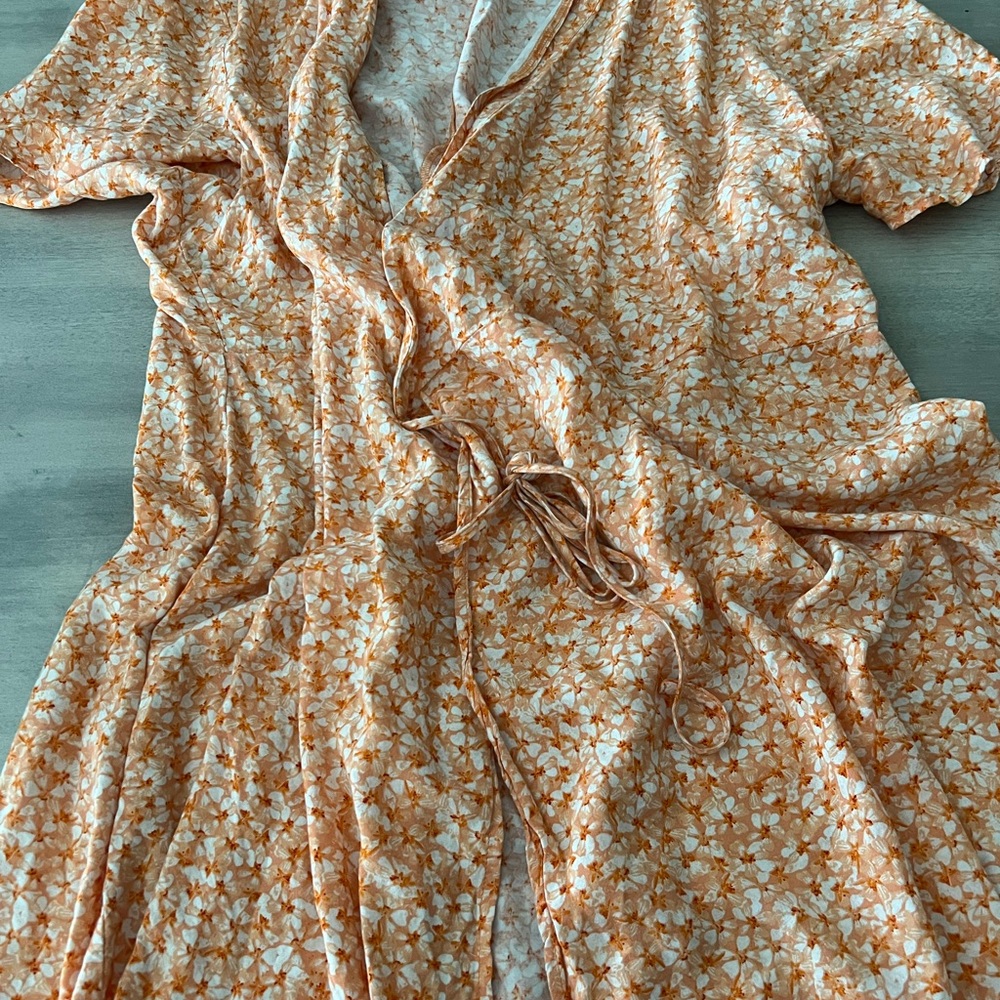 Orange vintage floral wrap dress
